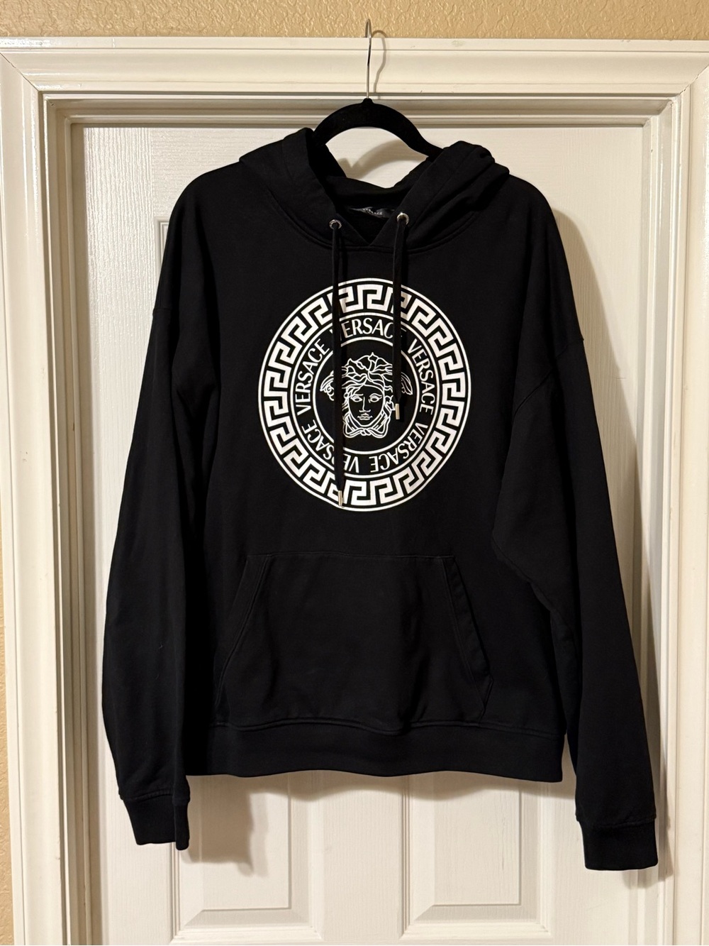 Versace Black Hoodie with White Medusa Emblem